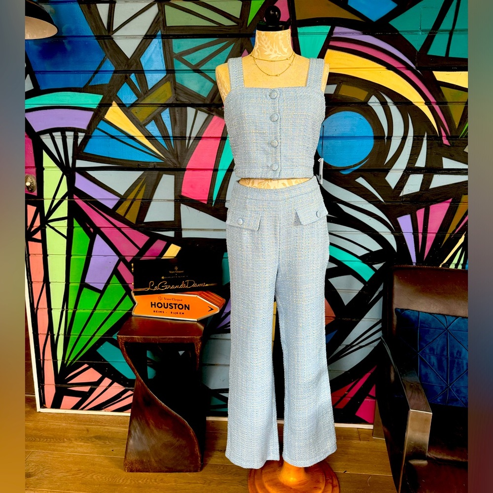 NWT Jason Wu Tweed pant set, blue, runs large Size 6- 10